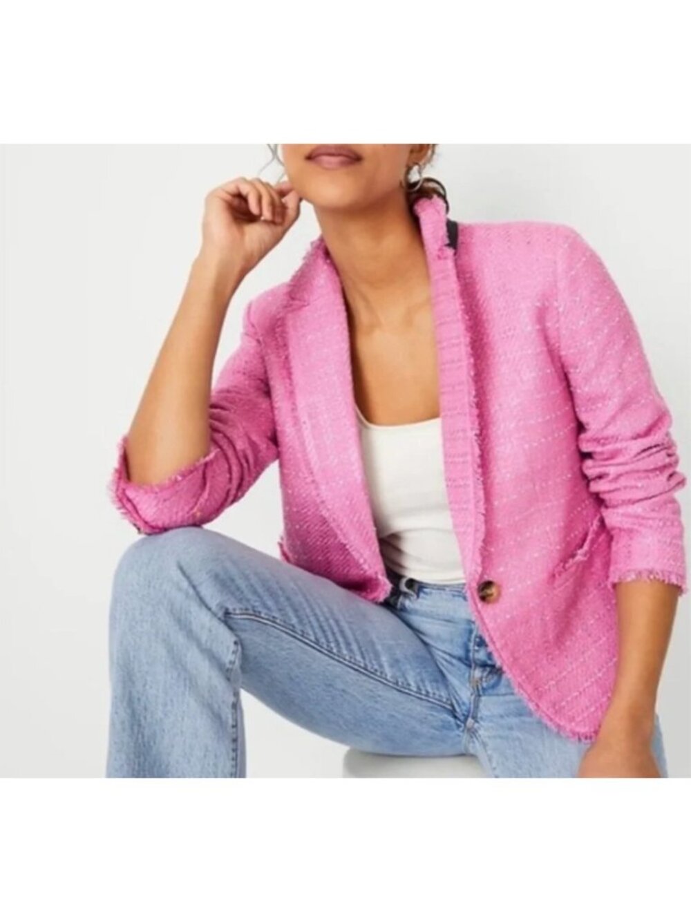 Ann Taylor Newbury Blazer in Pink Tweed Business casual classic preppy size 2